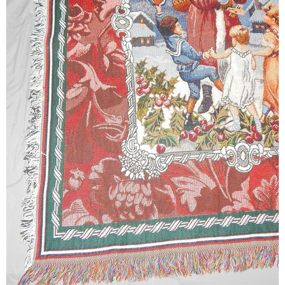 Merry Christmas Santa Claus With Children Woven Fringed Thrown 44x53 By Hallmark - Picture 6 of 12
